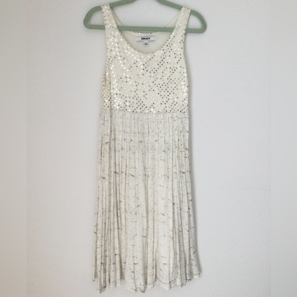 DKNY kid off white cream dress with sequins, size L, brand new